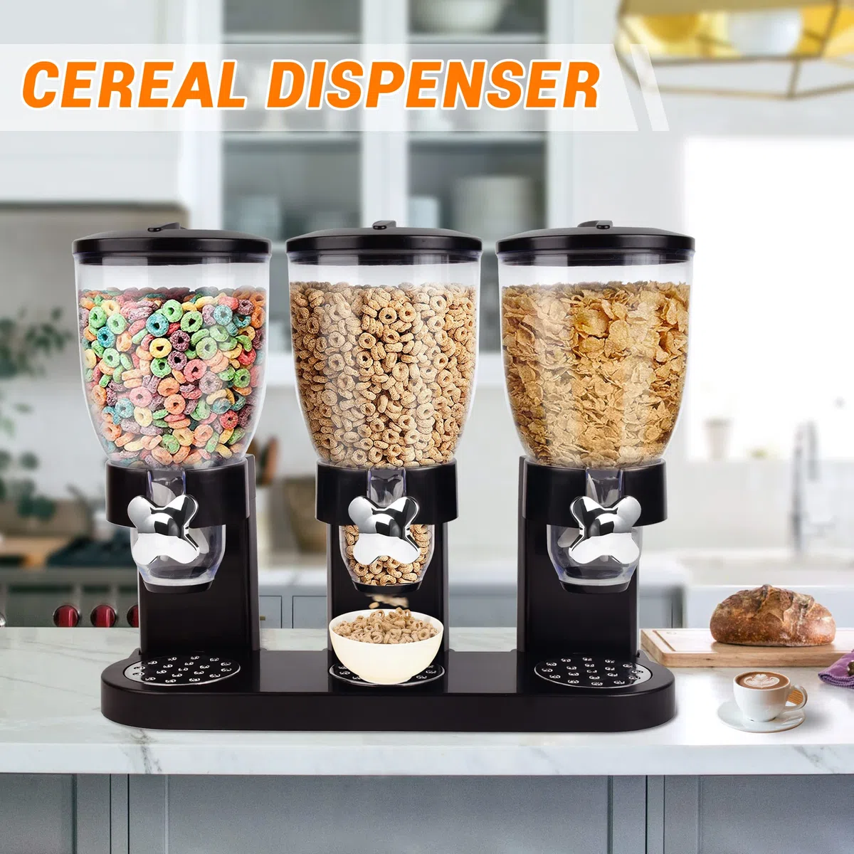 Sinceroduct Triple Food Dispenser Cereal Containers Storage Dispenser Food Storage Container Cereal Dispenser
