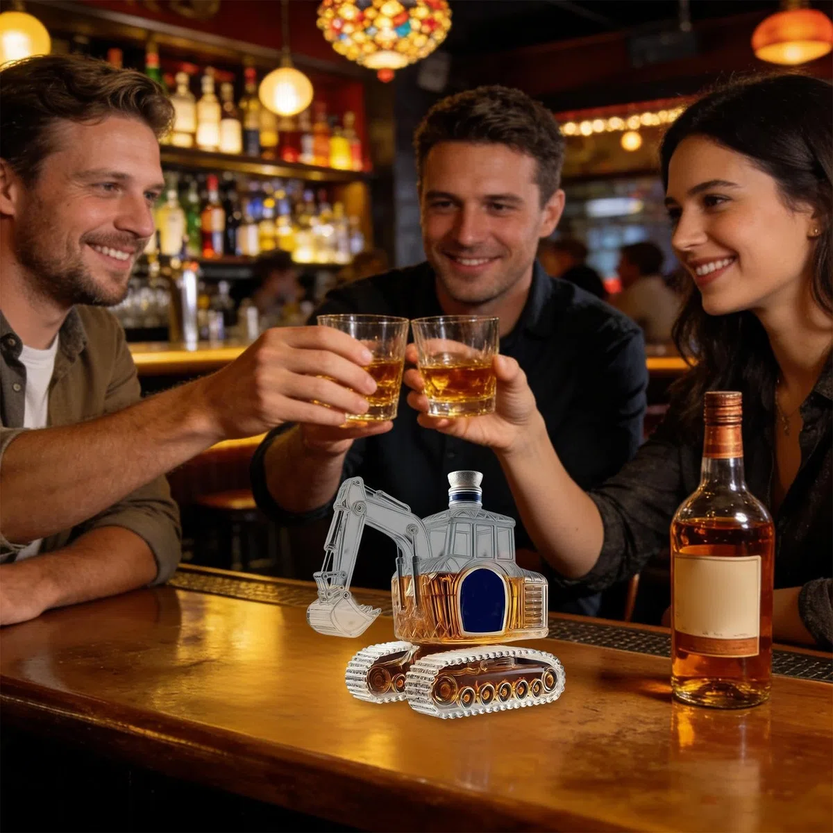 Decantador de whisky en forma de excavadora con vertedor | Decantador de escultura para licores - para Home Bar, regalo para hombre, papá, cumpleaños, boda, inauguración de casa