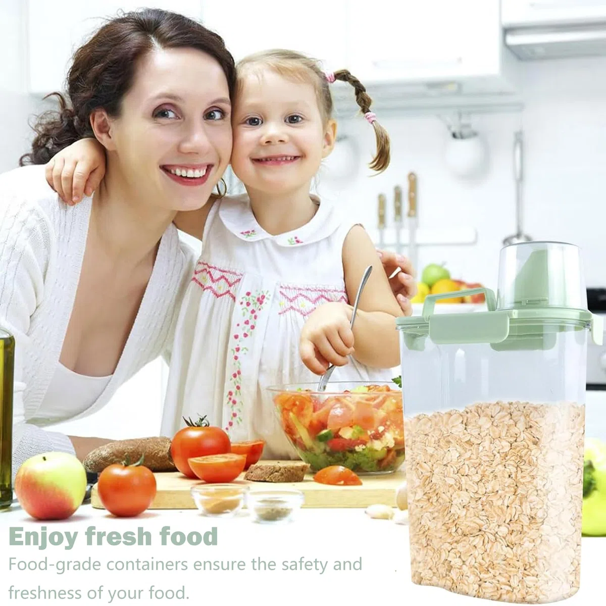 2 Piezas Recipientes Herméticos con Taza Medidora, Botes Cocina Almacenaje, Contenedor Pienso, Plástico Dispensador Cereales, Almacenamiento de Detergente, para Cereales, Comida para Perros (3L)