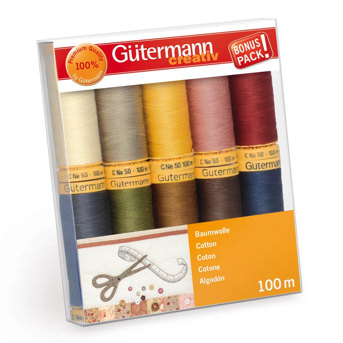 Gütermann creativ Set hilo de coser con 10 bobinas de hilo de algodón 100 m en colores diferentes