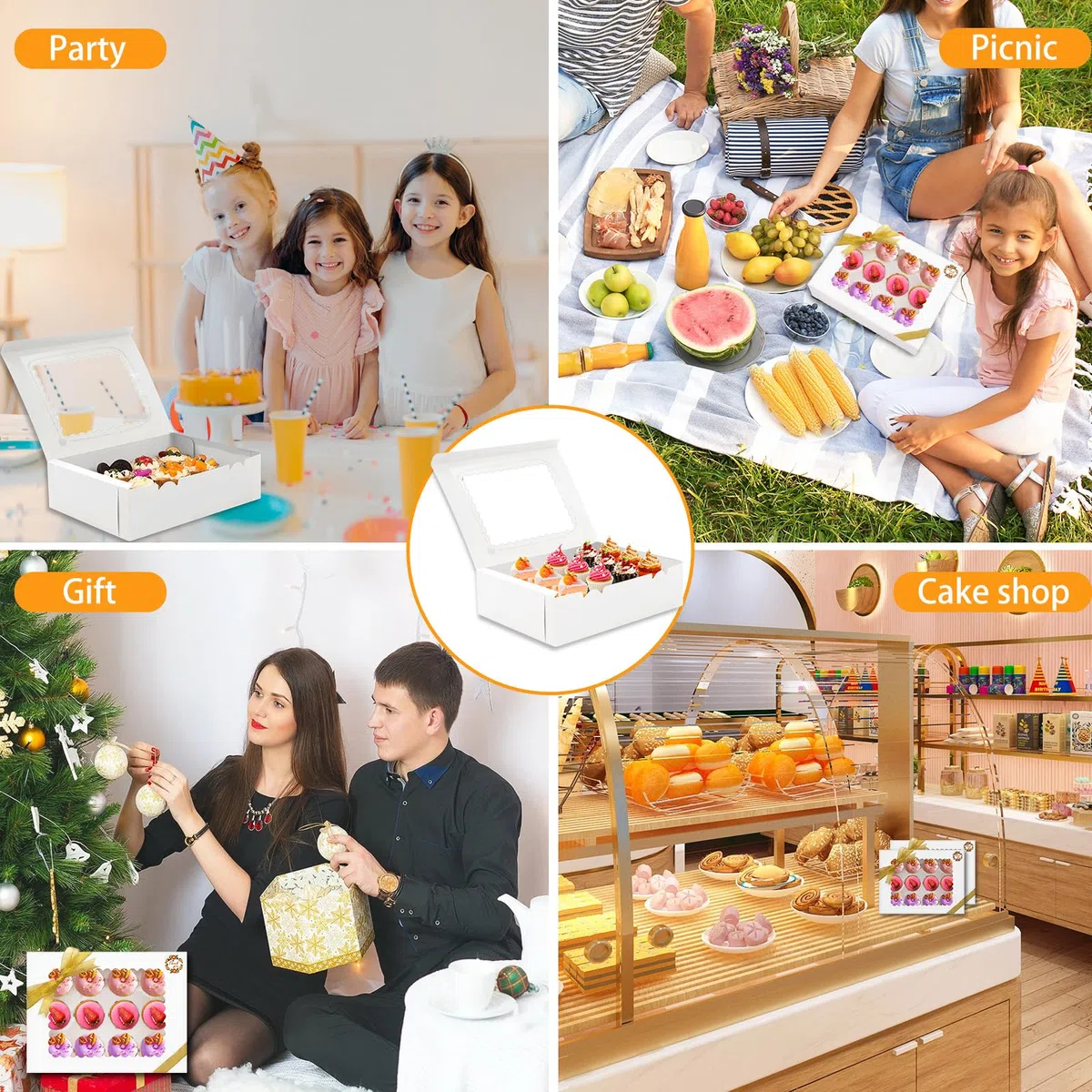 UCAMP Paquete de 16 Cajas Para Cupcakes,Cajas para Tartas con Ventana,Cupcakes con Cinta,Pegatinas y Tarjetas de Felicitación,Adecuado para Navidad,Cumpleaños,Bodas,12 Hoyos