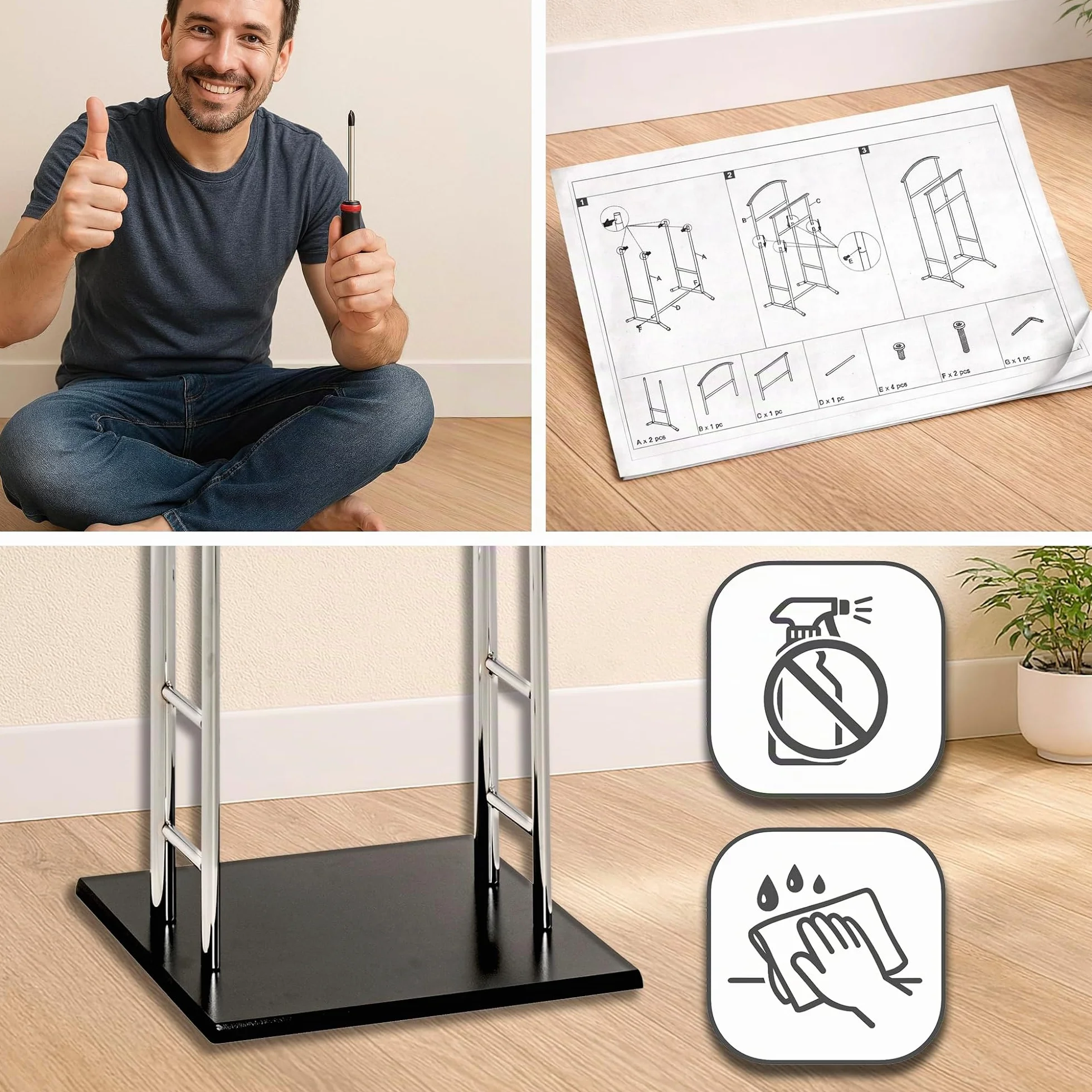 HAKU galán de noche mármol blanco metal perchero mudo dormitorio - Medidas: Ancho 50 x Alto 105 x Profundidad 32 cm, Estilo: Moderno