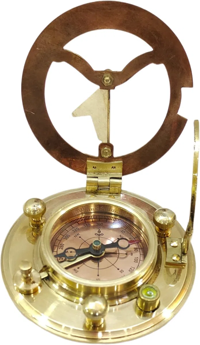 Reloj de sol de latón hecho a mano con instrumento de navegación vintage, brújula en regalo