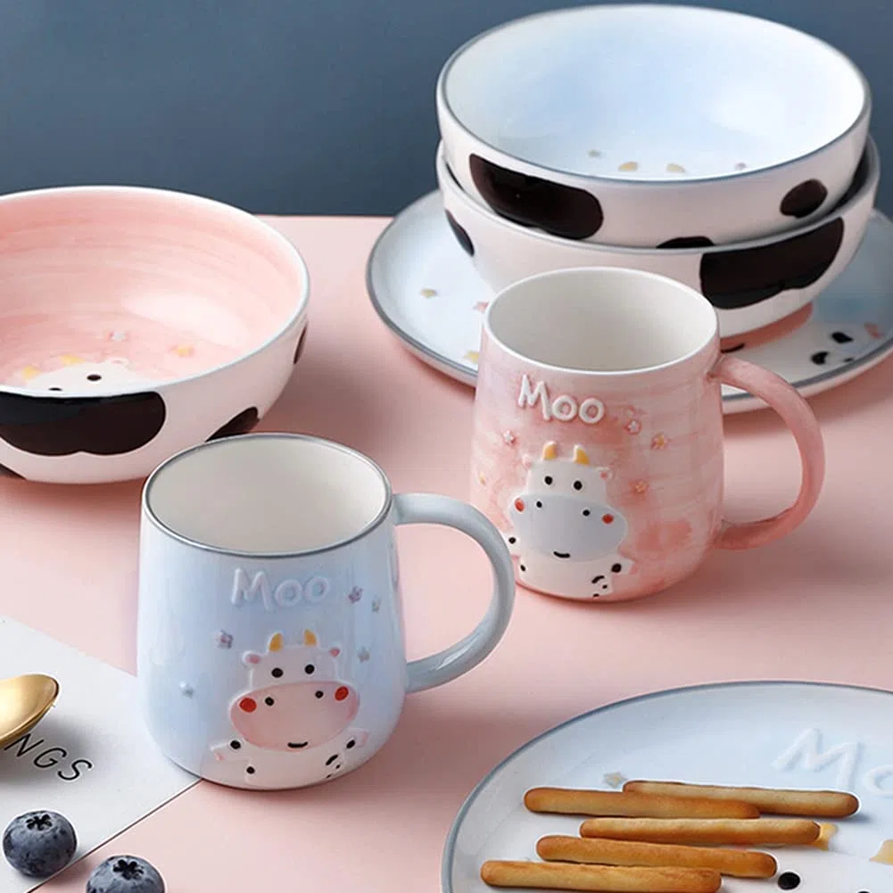 Juegos de vajilla para niños, Platos y Cuencos de Dibujos Animados de Animales, Juego de Porcelana Creativa para el hogar, Apto para lavavajillas y microondas, para 1 Persona