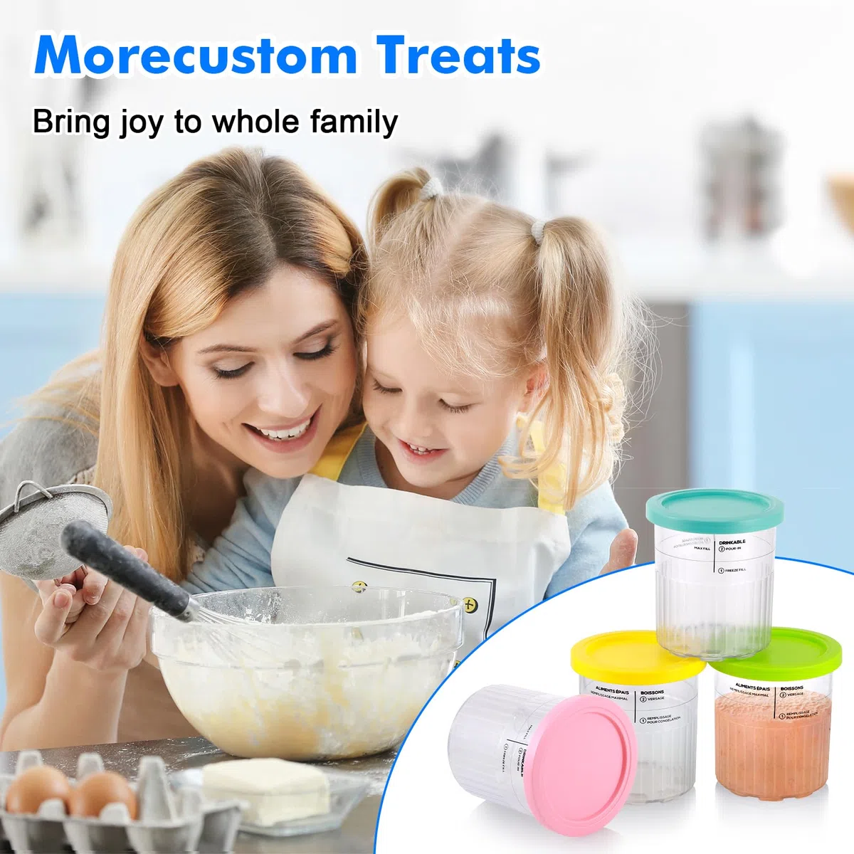 Hejo 4 Piezas Recipiente de Helado para Ninja Creami Deluxe Pints, 680 ML Recipiente para NC500 NC501, Dessert Tubs de Helado con Tapa y Cuchara, Accesorios para Ninja Ice Creami