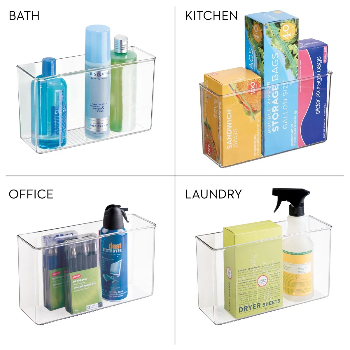 iDesign, AFFIXX, Organizador para cocina con sistema adhesivo de pelar y pegar, fuerte agarre, se elimina por completo, sin dañar las superficies, Claro