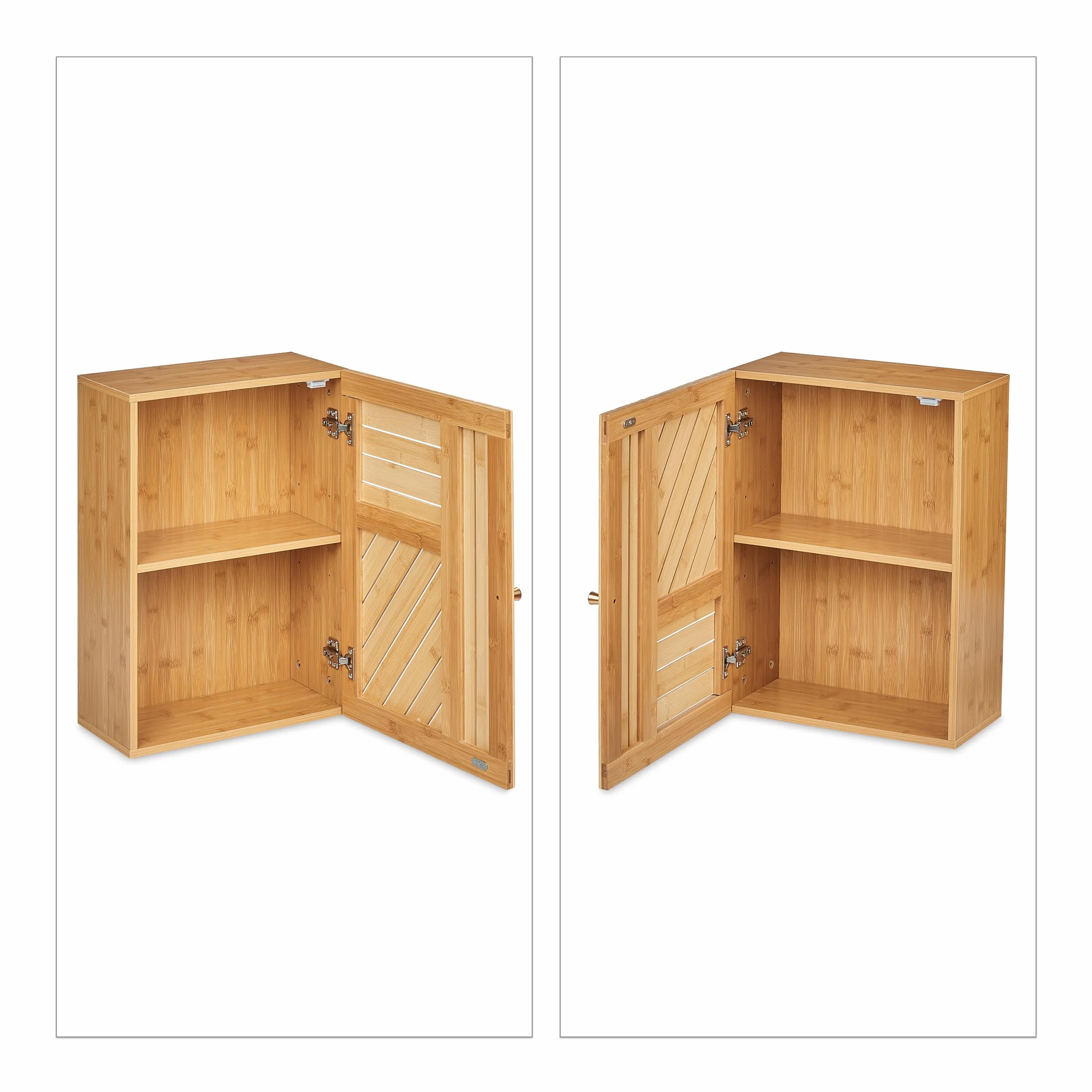 Relaxdays Mueble de Baño para Pared con Puerta de Montaje Variable, Bambú, Balda Regulable, 55 x 40 x 20 cm, Natural