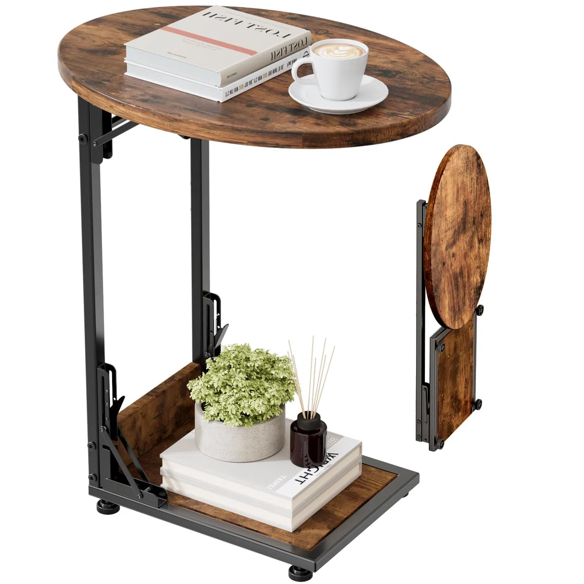 Bomclap Mesa de centro, mesa de sofá plegable en forma de C, pequeña mesa auxiliar con bolsa de almacenamiento, mesa de café con estructura de metal para salón, dormitorio, oficina, 40 x 33 x 64,5 cm