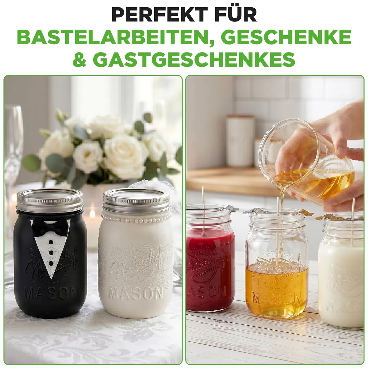NutriChef set de 16 frascos de vidrio 470 ml con cierre hermético multiuso para meal prep, mermeladas, especias, miel, velas y decoración DIY