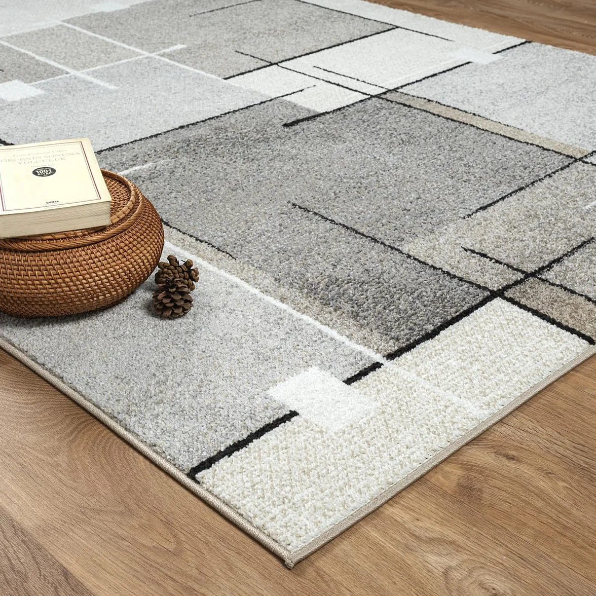 the carpet Pearl - Alfombra Moderna de Pelo Corto denso para salón Dormitorio, Corte de Contorno, patrón geométrico, patrón Ondulado, Beige, 140 x 200 cm