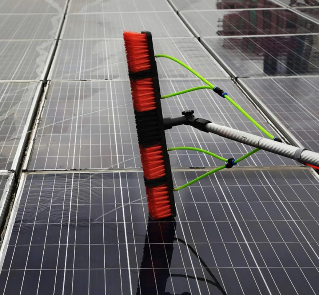 Poste de 6 m para limpiar paneles solares y ventanas, cabezal de cepillo de 50 cm, equipo fácil de usar para mantenimiento de paneles fotovoltaicos, herramienta de limpieza extensible