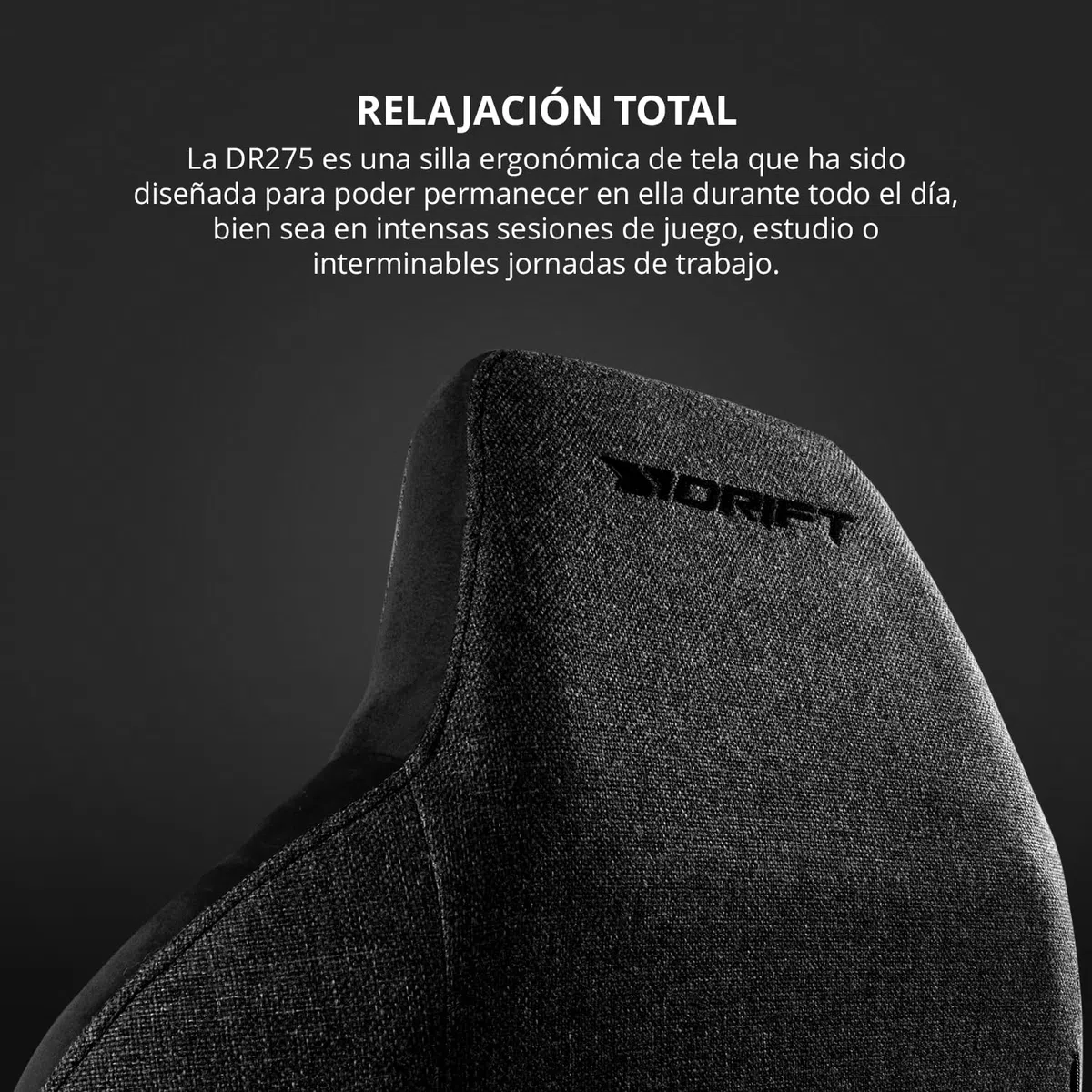 Drift Gaming DR275 - Silla Gaming Profesional, Material Tela con Acabado de Terciopelo, reposabrazos Ajustables 4D, pistón Clase 4, giratoria, Mecanismo Frog, Color Negro