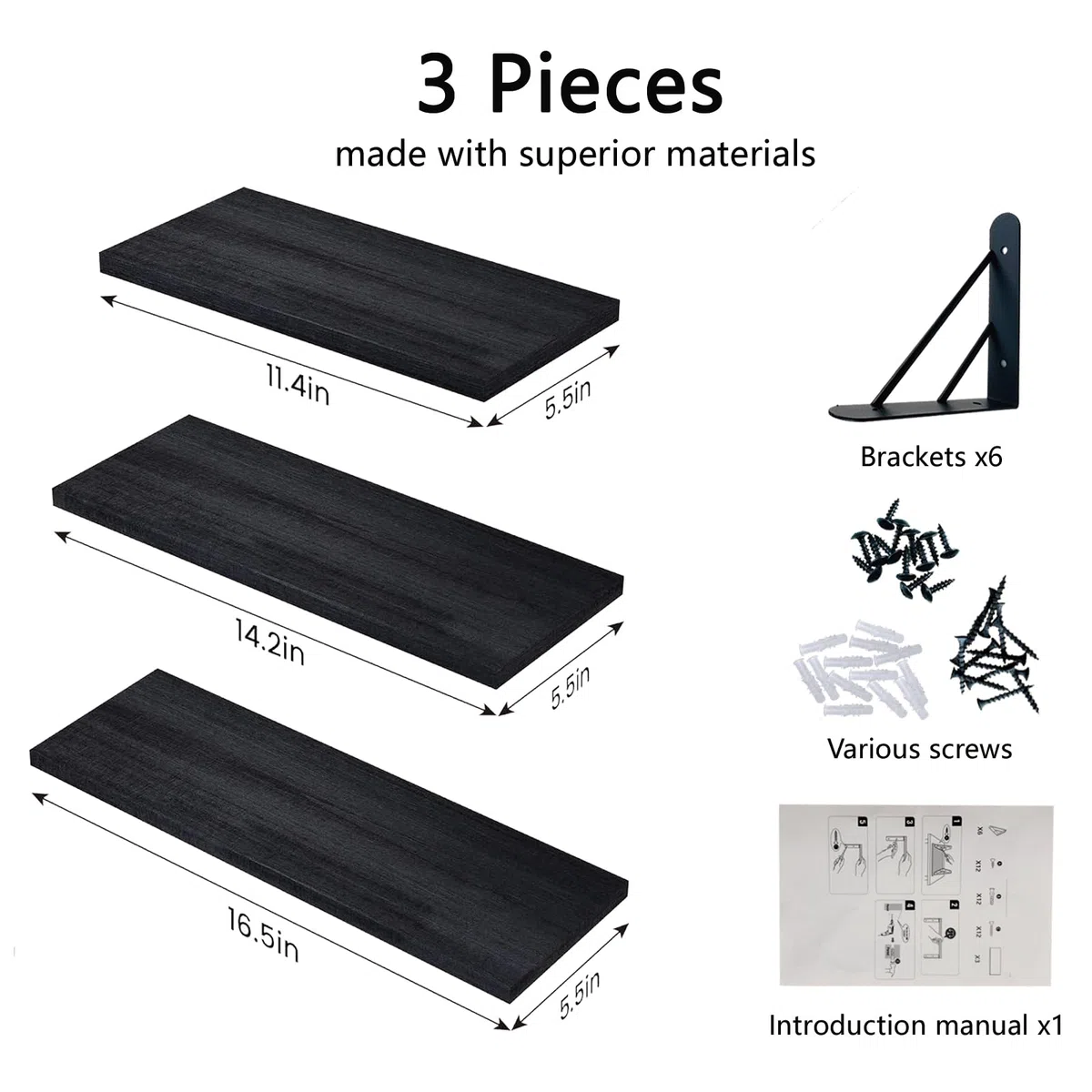 ZVZM Estanteria de Pared Madera, Baldas Flotantes Pared, 3 Niveles Repisas Estante de Pared, Estantería Pared, Estantes Flotantes, Decoración Pared Salon, Dormitorio, Baño, Cocina