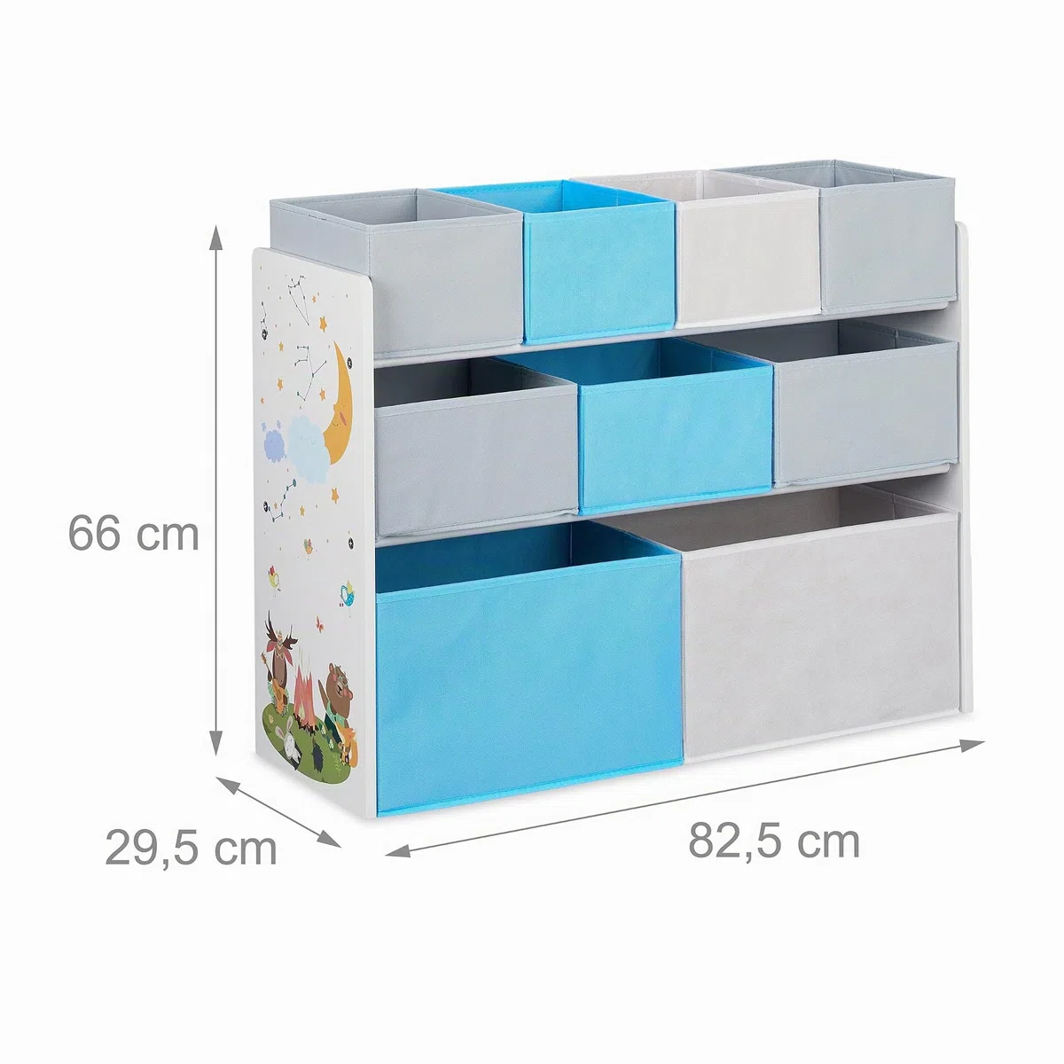 Relaxdays Estantería Infantil 9 Cajas Tela, Estampado Animales, Organizador Juguetes, 66 x 82,5 x 29,5 cm, Multicolor