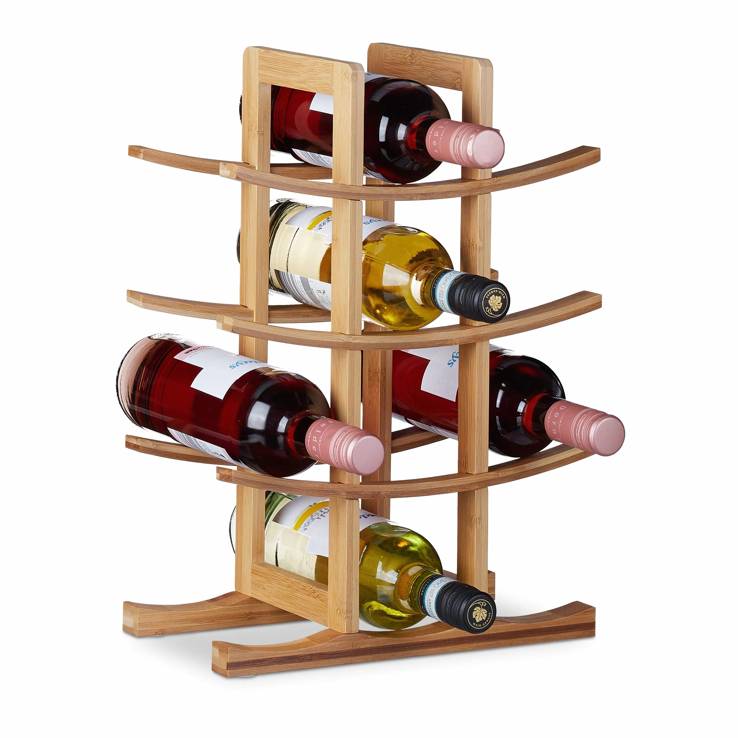 Relaxdays Botellero para 12 Botellas con 4 Niveles, Bambú, Marrón Natural, 42,5 x 30 x 16 cm