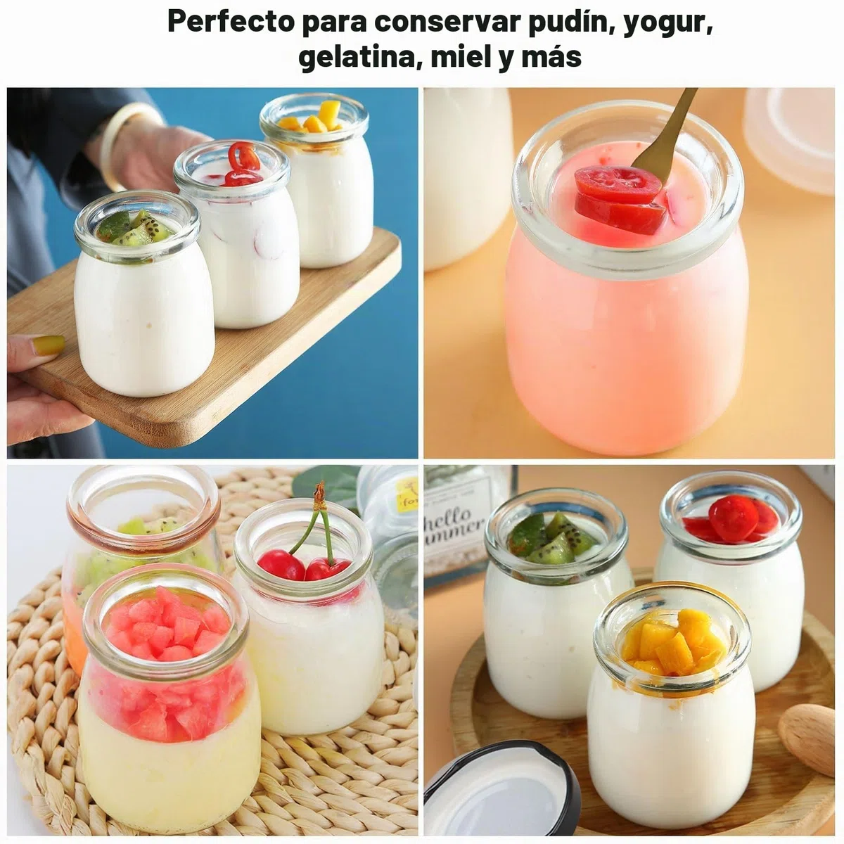 20 tarros de yogur de 100 ml con tapa negra, frascos pequeños de cristal, mini botellas de cristal para mermelada, miel, gelatina, mousse, especia