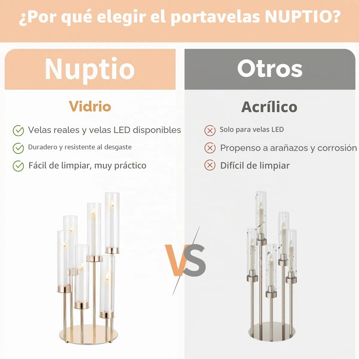 NUPTIO Oro Candelabro Titulares Huracán - 60cm Claro 2 Piezas Cilindro Vidrio de 6 Brazos Candelabro de Metal Vela Palo de La Chimenea Cubierta Al Aire Libre La Boda Centros de Mesa Mesas Decoración