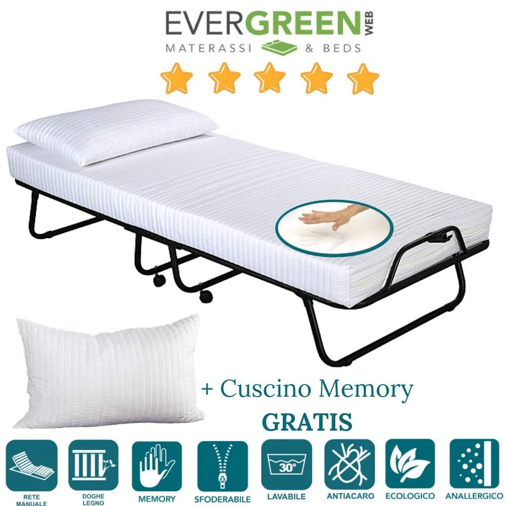 EVERGREENWEB - Cama Plegable 80x190 con Colchón Individual Viscoelástico 10 cm Alto, Funda Desenfundable, Somier de Lamas de Madera, Cama de Emergencia para huéspedes Ahorra Espacio + Almohada Gratis