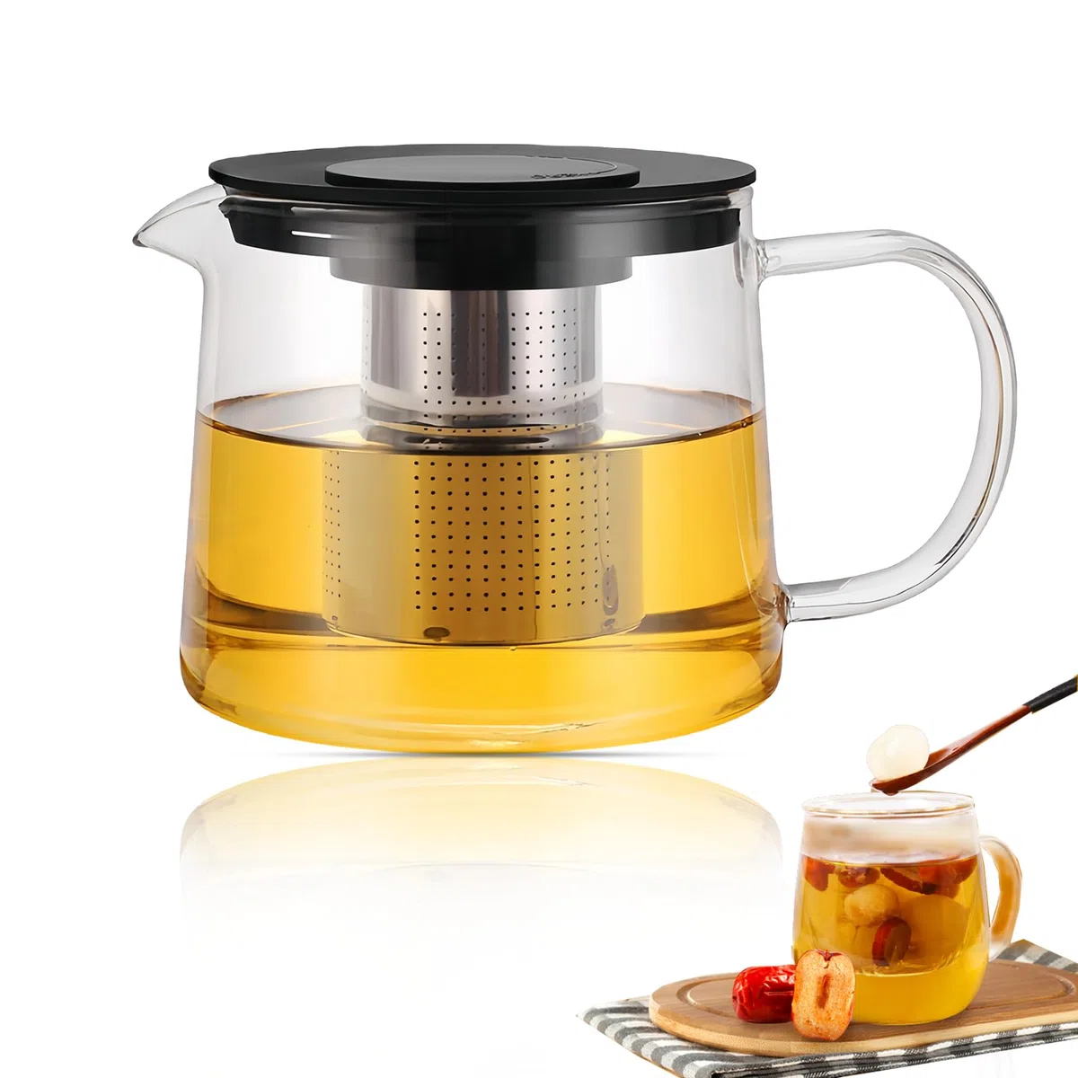 Tetera De Cristal Con Filtro 1500 ML, Tetera De Vidrio, tetera Cristal, Etera De Vidrio Con Filtro, Teteras De cristal De Borosilicato Para Estufa de vitrocerámica (21 X 15 X 13 cm)