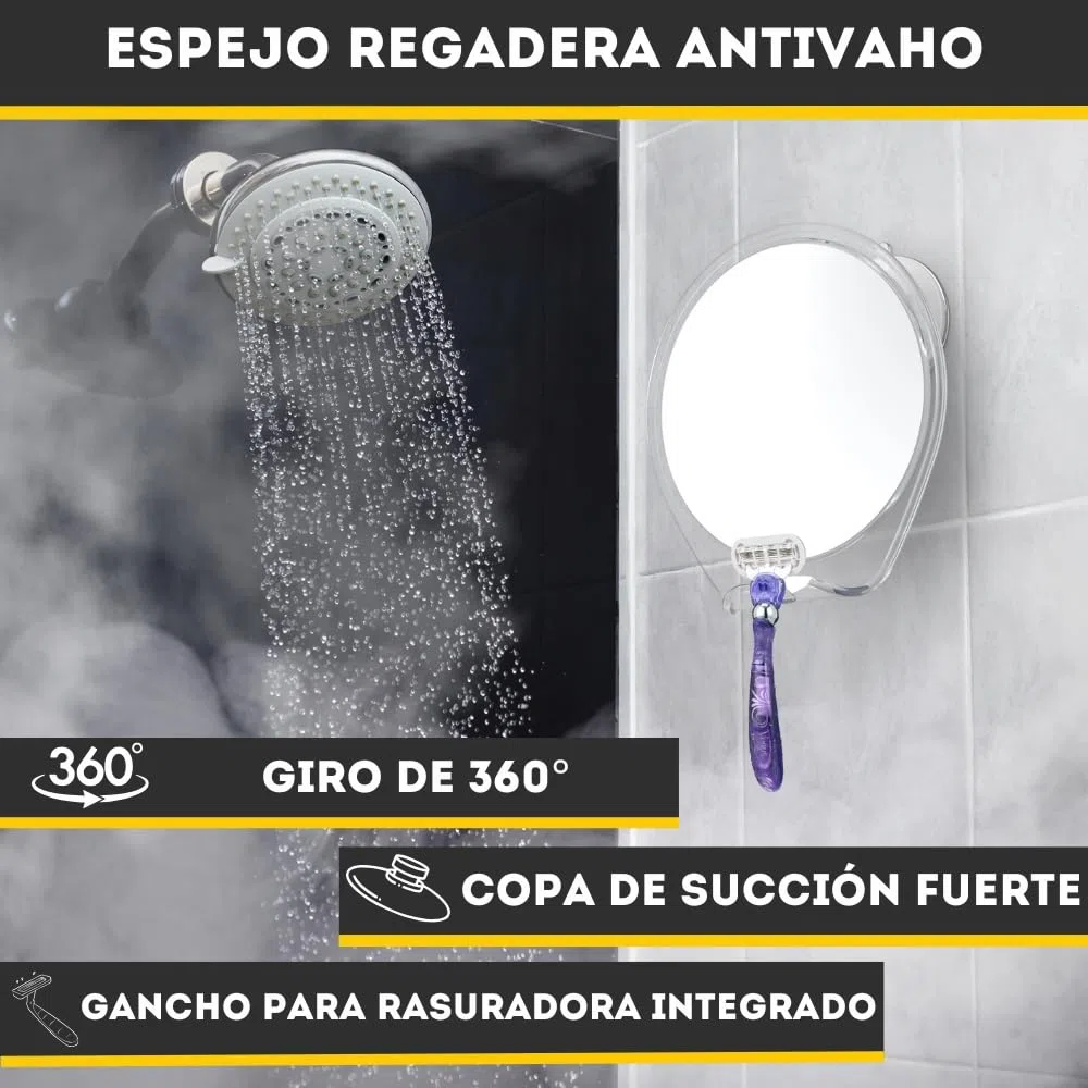 HONEYBULL Espejo de Afeitar Antivaho para Ducha con Ventosa Fuerte y Soporte para Navaja – Espejo de Baño para Afeitado y Cuidado Facial, Resistente al Vapor, Ideal para Hombre y Mujer, Blanco