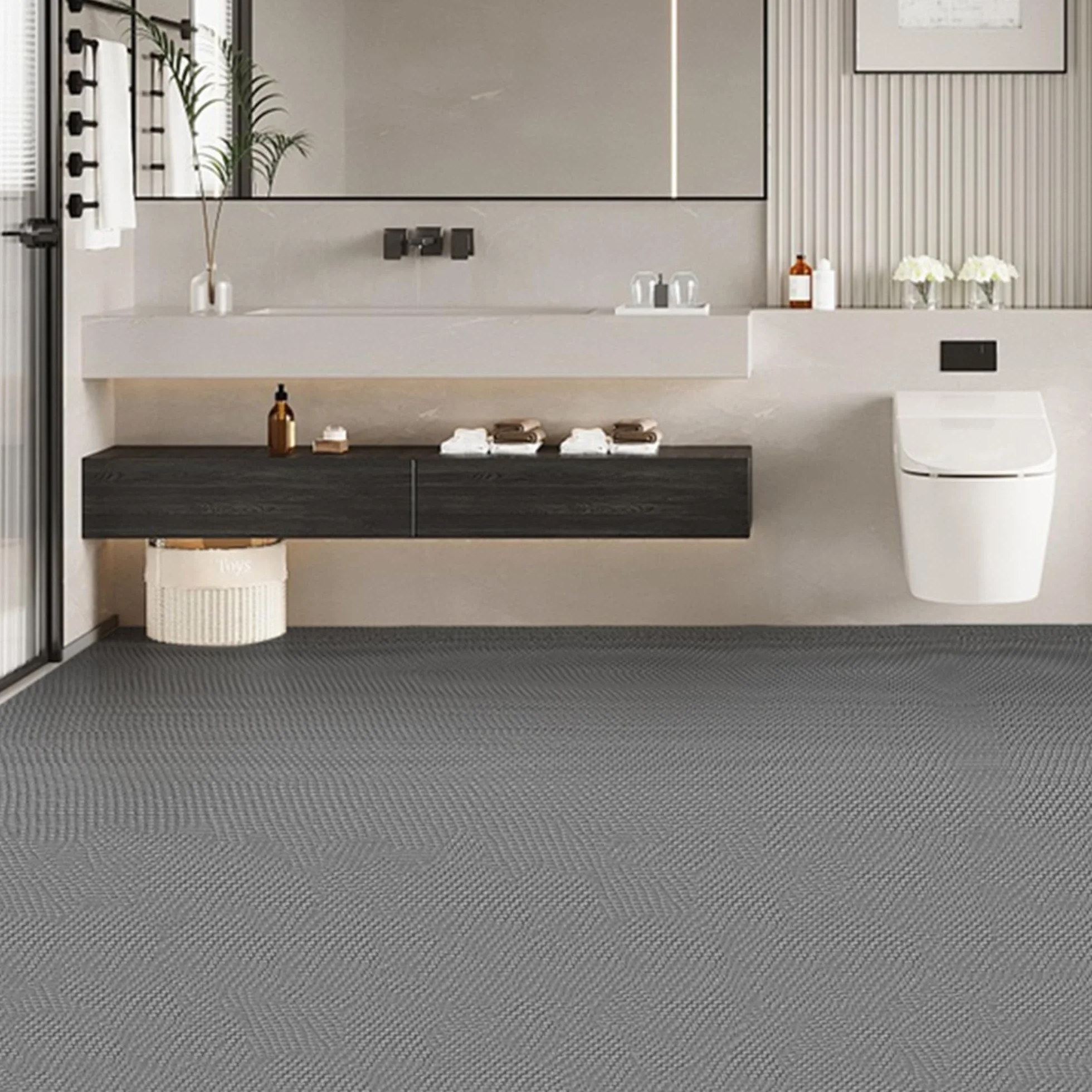 MYOYAY Alfombra de drenaje antideslizante por metro, 300x90 cm, antideslizante, PVC, hueca, alfombrilla de baño, alfombra de ducha, alfombra comercial para cocina, baño, balcón, pasillo, gris