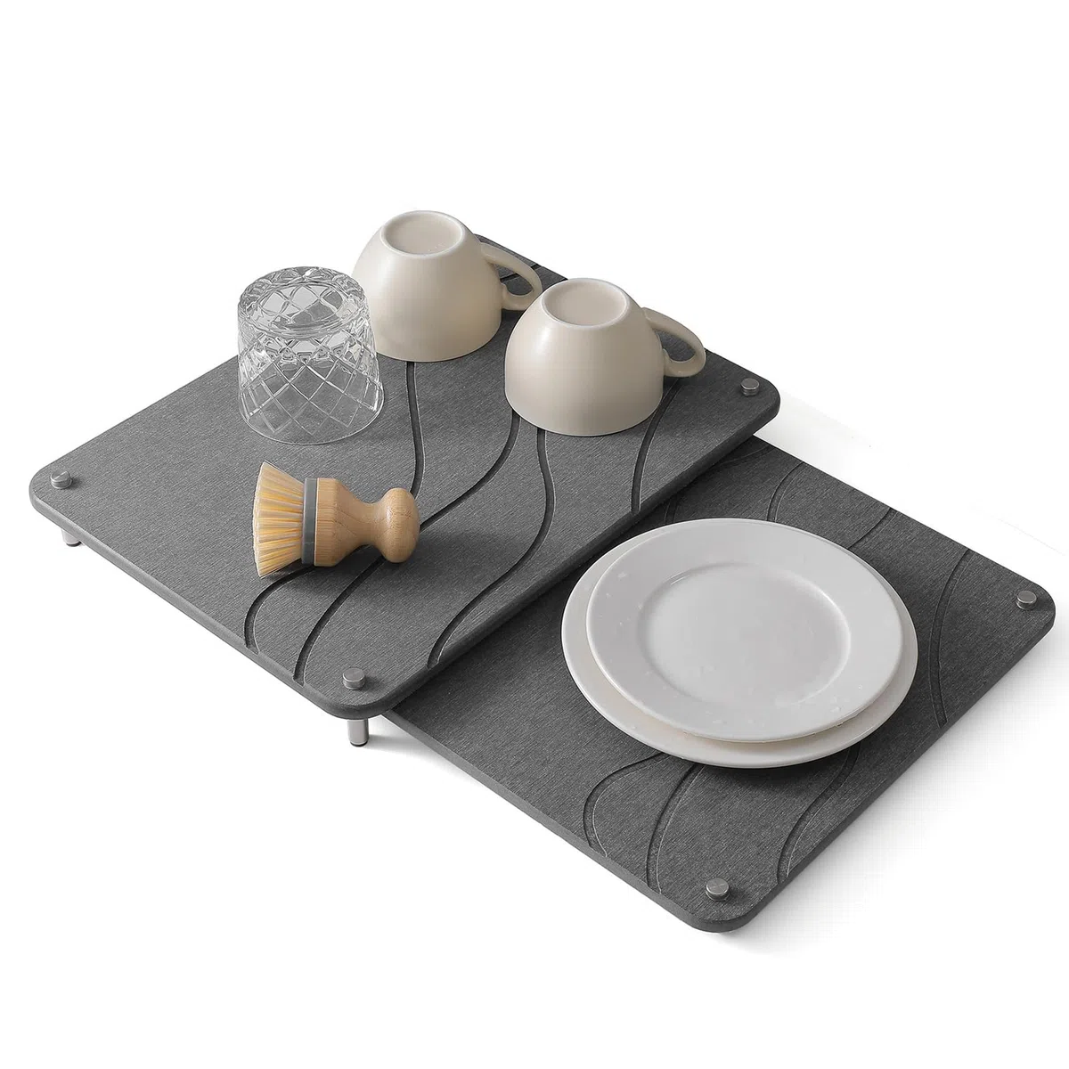 2 Alfombrillas de Secado de Piedra de Diatomita, Alfombrillas para Secar Platos, Súper Absorbentes, de Secado Rápido, Antideslizantes, Diseño Elevado, Alfombrilla para Secar Platos para