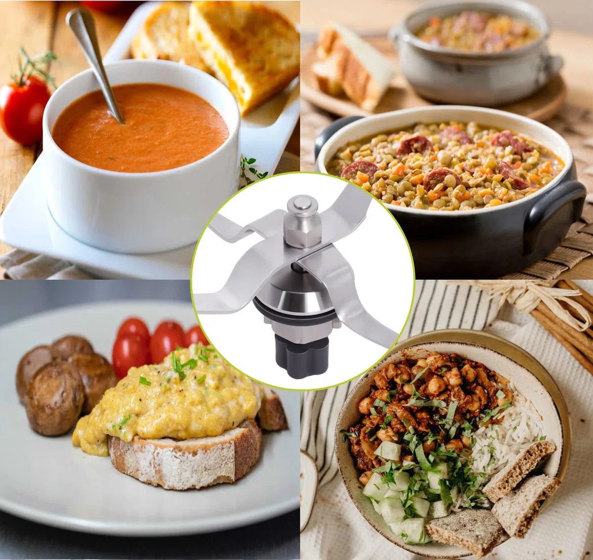 Poweka Cuchilla de Recambio en Acero Inoxidable Compatible con Silver-Crest Monsieur Cuisine Connect Robot de Cocina con Junta y Cepillo de Limpieza