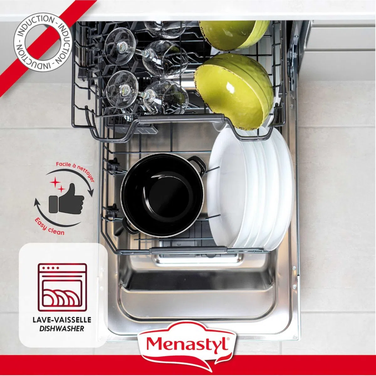 MENASTYL 3645579 - Freidora de 20 cm de acero esmaltado negro y borde cromado, incluye tapa y cesta, para deliciosas patatas fritas caseras