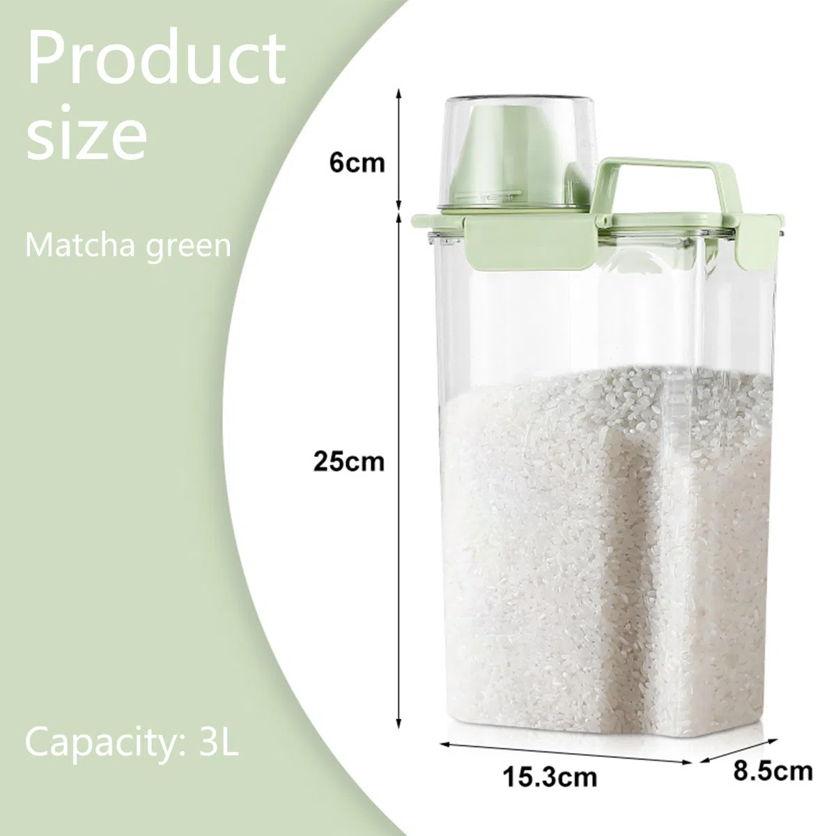 2 Piezas Recipientes Herméticos con Taza Medidora, Botes Cocina Almacenaje, Contenedor Pienso, Plástico Dispensador Cereales, Almacenamiento de Detergente, para Cereales, Comida para Perros (3L)