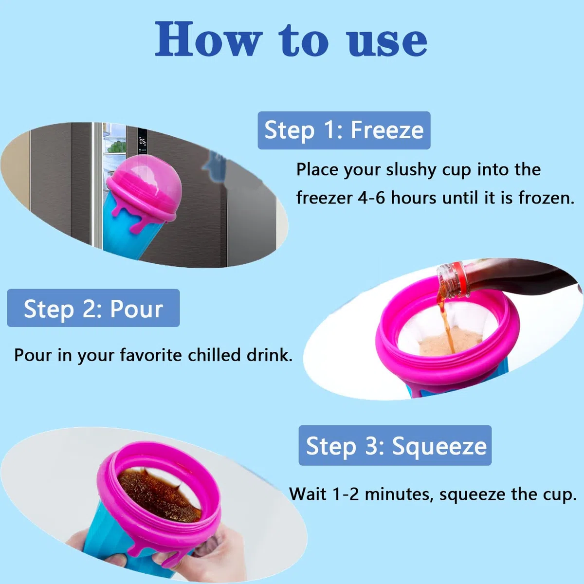 Slushy Maker Cup, Diy Squeeze Ice Cup 500 Ml, 2 En 1 Pajita y Cuchara, Taza Mágica De Congelación Copa De Hielo Para Preparar Batidos De Frutas Helados y Batidos De Leche (Marrón)