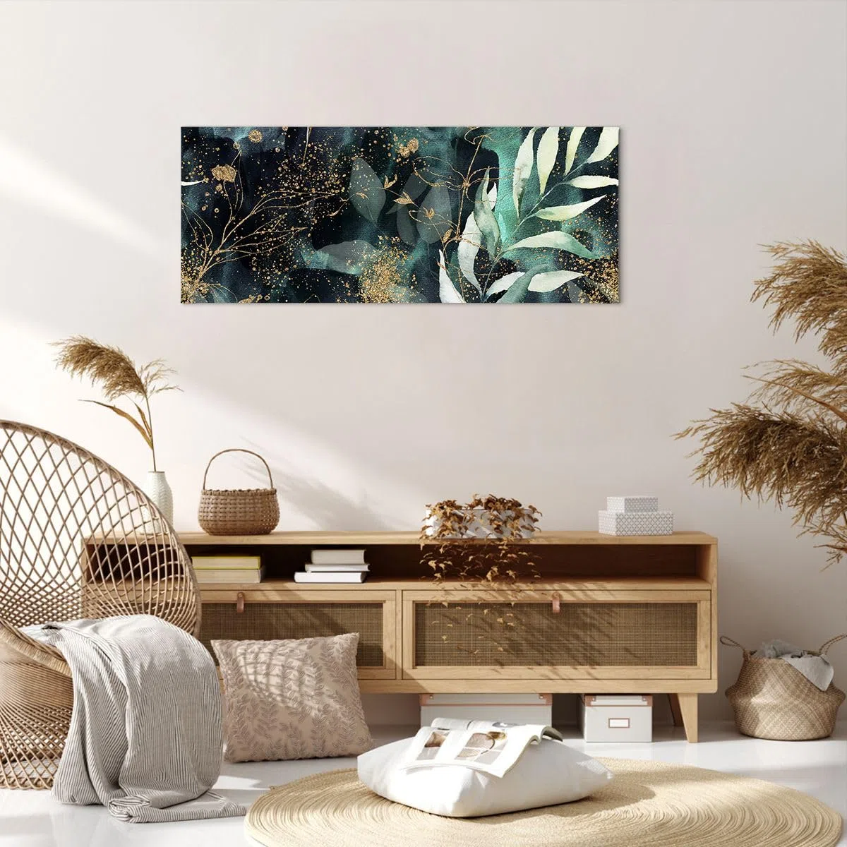 Lienzos decorativos 100x40cm Cuadro Sobre Lienzo Moderno Plantas Hojas Botánica Grande Dormitorio Cocina Cuadros Pared Imágenes Cuadros Decoracion Salon Wall Art Prints Decor Canvas AB100x40-5370
