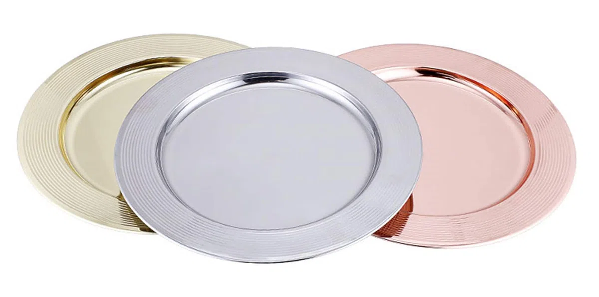 Insun Juego de 6 Bajo Platos Redondas Bandejas de presentación para Pasteles o Buffet frío Oro 33cm Diámetro