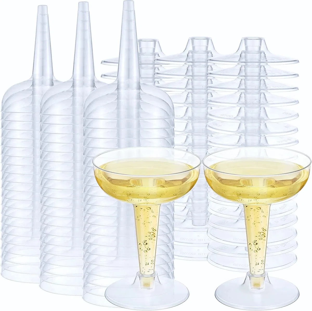 LATERN 60 Piezas Cupé de Champán de Plástico, 120ml Copas de Cata de Vino Transparentes Copas de Cóctel con Tallo Reutilizables para Whisky Champán Cerveza Postre Pudín Mousse Fiesta (11 x 8,2cm)