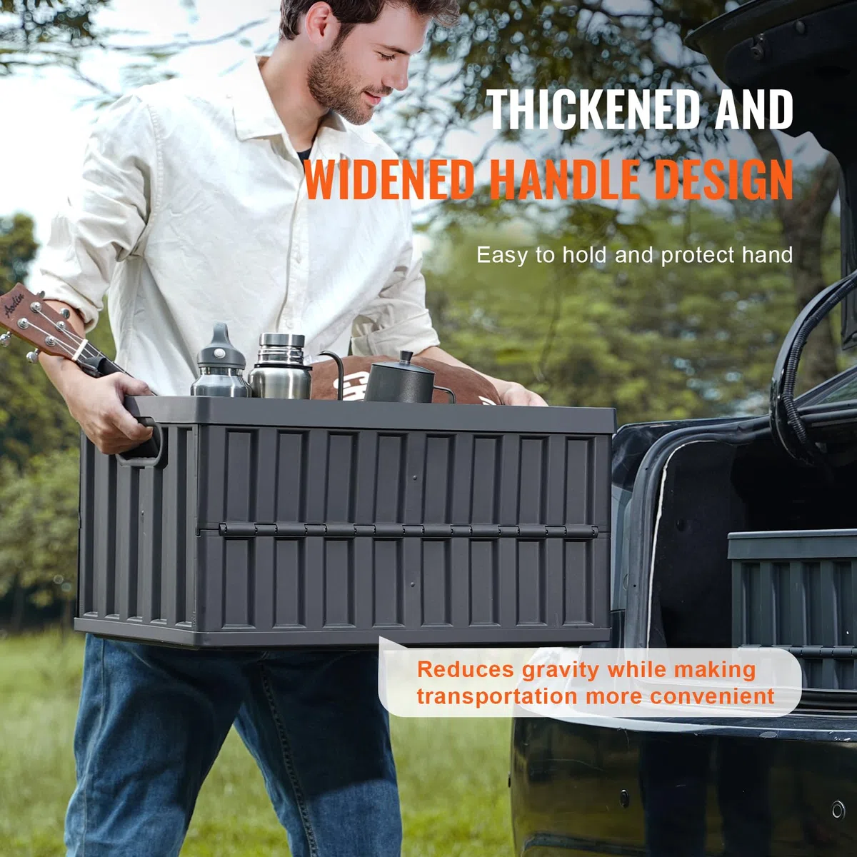 VEVOR Caja de Almacenamiento de Plástico Plegable con Tapas 3 Piezas, Cajas de Transporte Apilable 65 L con Asas, Contenedores Grandes y Resistentes para Ropa, Juguetes, Libros, Accesorios, Negro