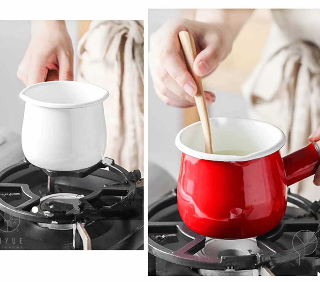 Cazo antiadherente pequeño para leche, té, café, hervir huevos, preparar la papilla del bebé, diseño esmaltado con mango de madera, fácil de limpiar, de Jmahm. rosso