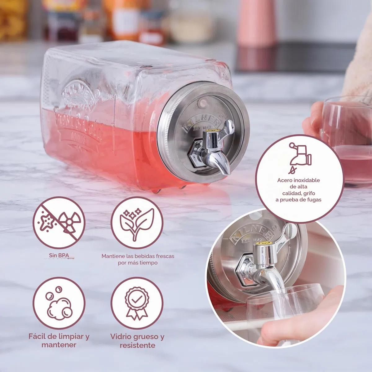 Kilner Dispensador de cristal para frigorífico, 3 litros