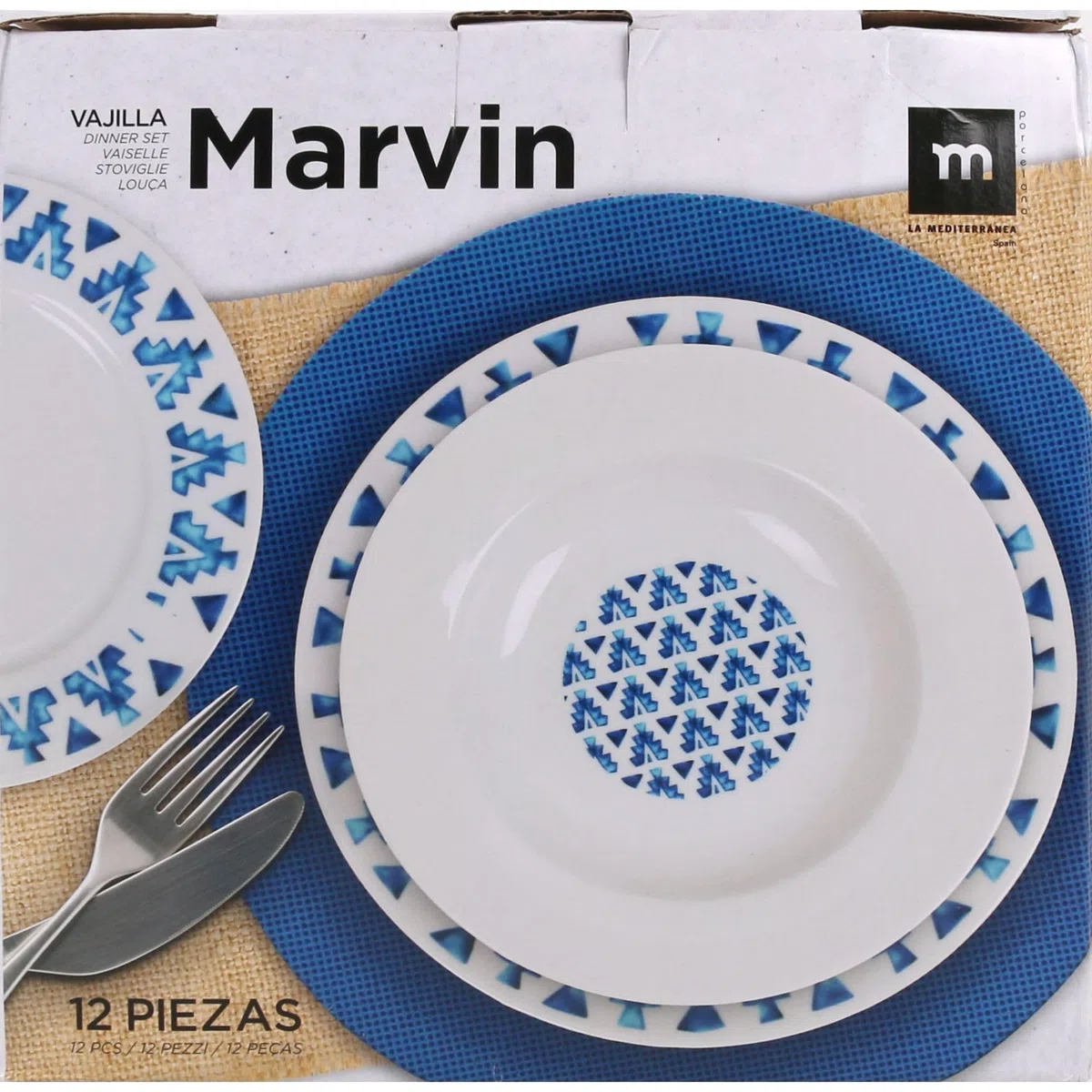 La Mediterránea Vajilla Completa 12 Piezas de Vidrio Templado - 4 Platos Llanos, Hondos y de Postre - Colección Marvin