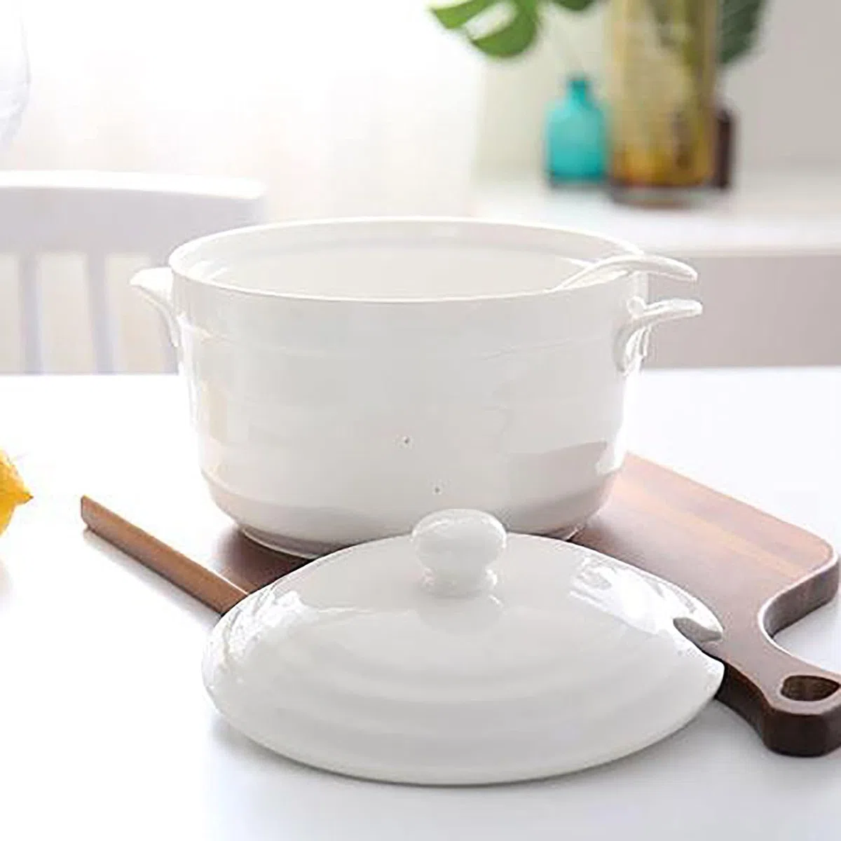 YLME Cazuela con Tapa Ollas De Barro para Cocinar Olla De Barro Apta para Lavavajillas para Arroz Guisado Frijoles Superficie No Porosa No Requiere Remojo,2200ml
