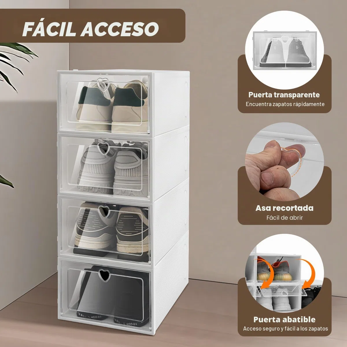 20 cajas para zapatos apilables de plástico transparente con tapa, ahorro de espacio, 33 x 23 x 14 cm