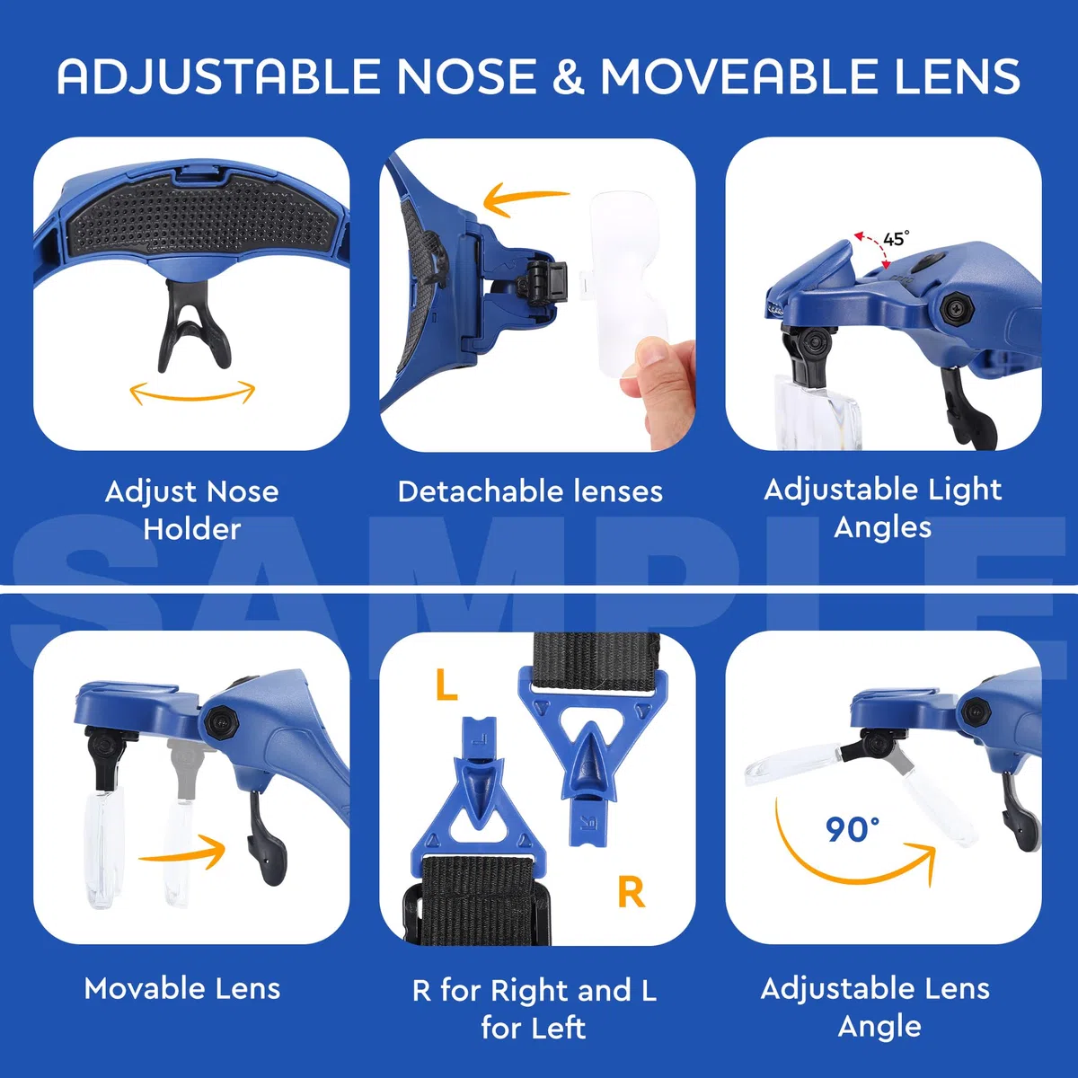 YOCTOSUN Lupas con 4 luces LED, 5 lentes, estuche de almacenamiento para diadema, manos libres, lupa de cabeza iluminada para manualidades, pintura de punto de cruz, trabajo cercano y pasatiempos