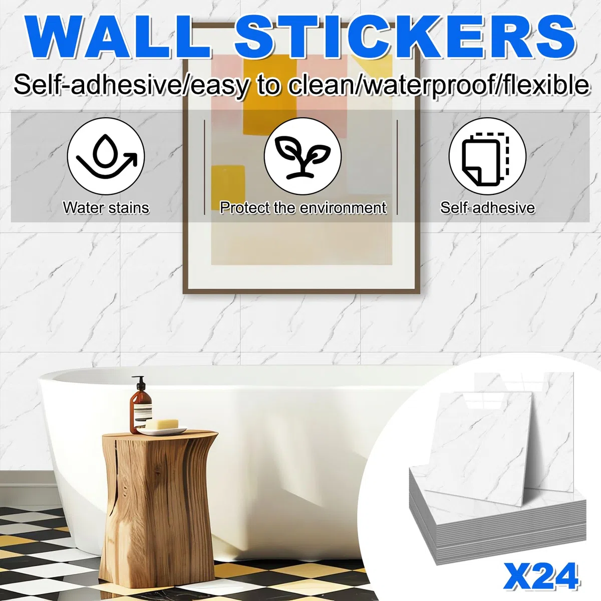 Paneles adhesivos de pared para azulejos de 30 x 30 cm, 24 unidades, aspecto de piedra, resistentes al agua y a la suciedad, se pueden cortar, para salón, baño, dormitorio (24)