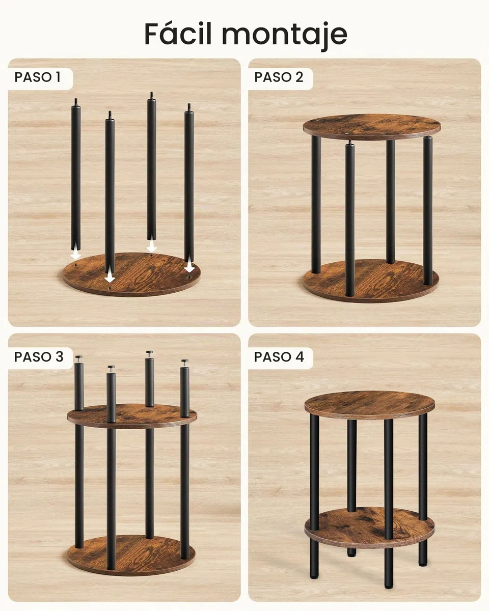 CHOEZON Mesa Auxiliar Redonda, Mesita de Sofá con Dos Estantes, Mesilla de Noche Pequeña, Mesita de Centro de Estilo Industrial para Salón, Dormitorio, Marrón Vintage y Negro DTBZ01BF