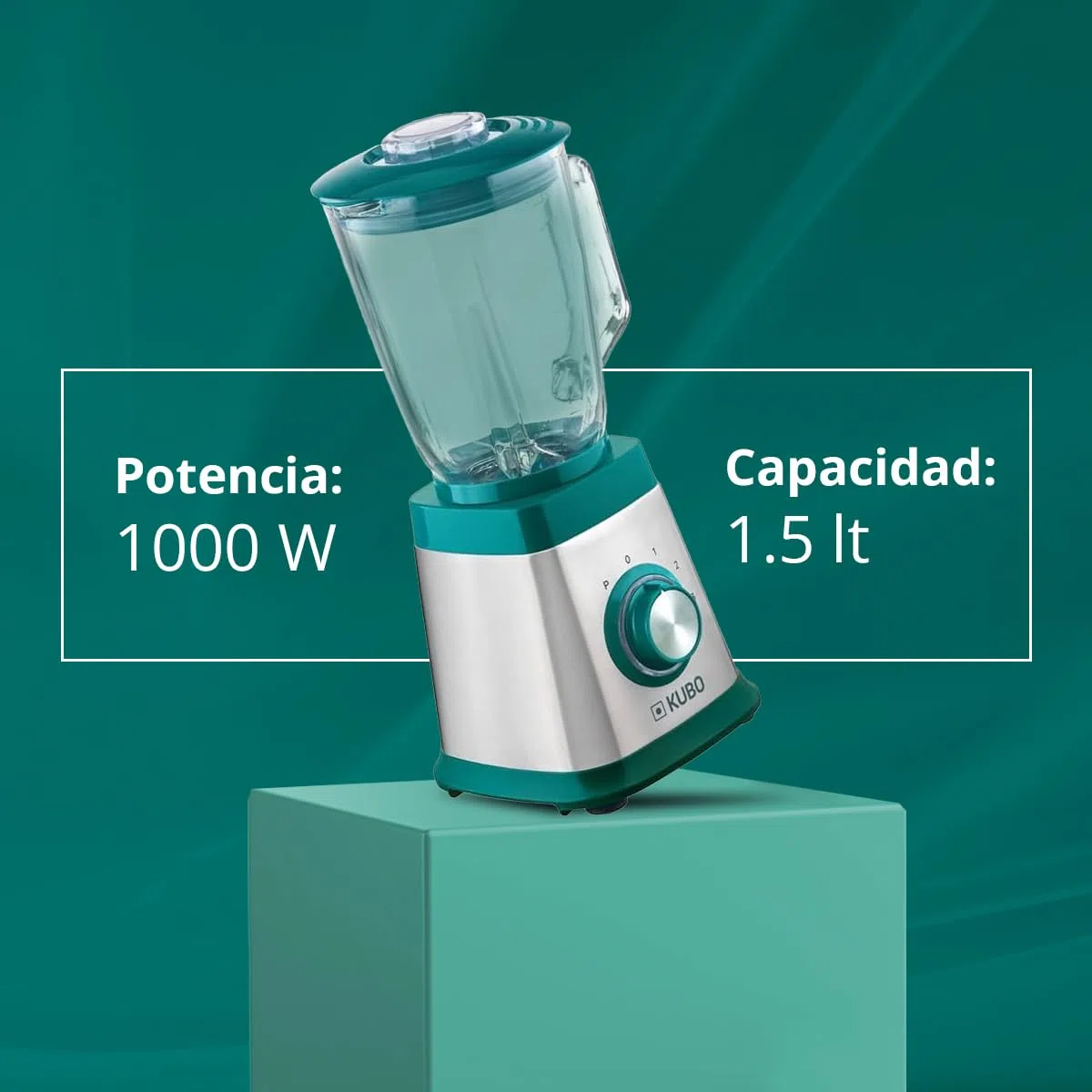 KUBO - Batidora de Vaso - Jarra de Cristal - Potencia 1000W - 4 velocidades - 6 Cuchillas de Acero Inoxidable - Capacidad: 1.5l