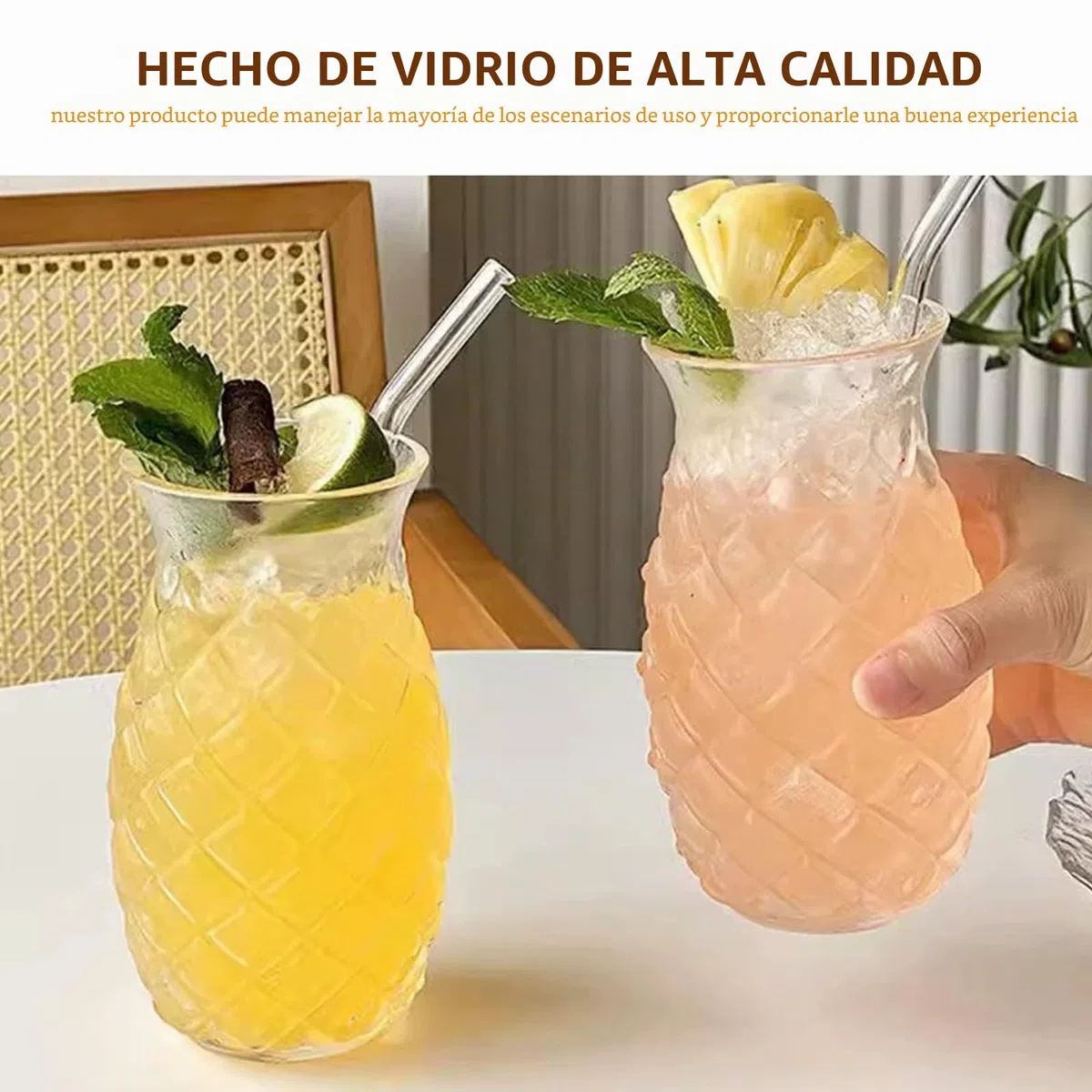 4 vasos de cóctel de 480 ml: copas de piña con 4 pajitas, vasos de cóctel transparentes con relieve de piña, copas de cóctel para fiestas, zumo de vino, copas de cóctel para familia, camping, bar
