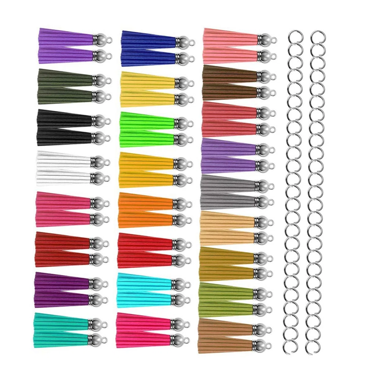 Oatipho - Llavero, pompón de piel, 5,50 cm, con anillo metálico, borlas, para manualidades y fabricación de joyas, amuletos para llaveros, decoración DIY – Lote de 50
