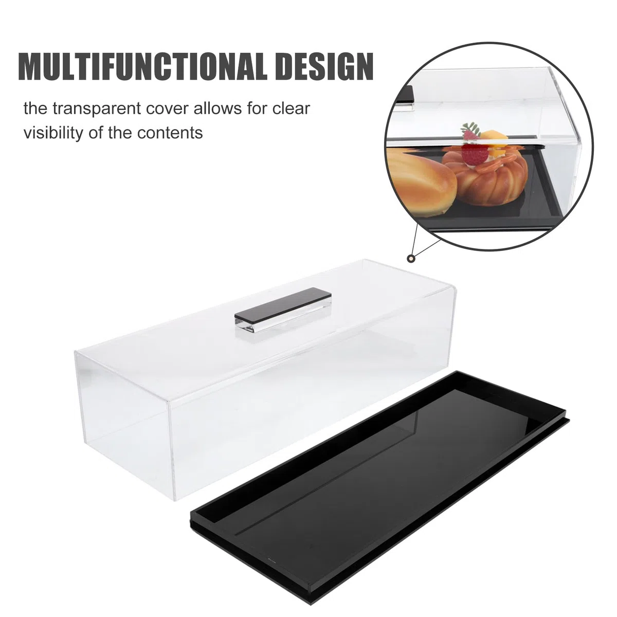 Bandeja Rectangular para Postres Tapa Transparente, Soporte Acrílico para Tartas, Funcional para Cocina Profesional y Reuniones