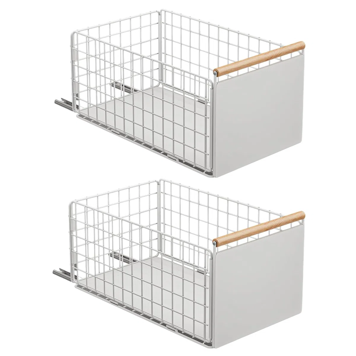 2 Piezas Cajones extraibles para Cocina, organizador de telescopio cajones más profundo con guías para cajones y manija de madera, cajón extraíble de metal Cocina - 40 L x 24 W x 19,5 H CM