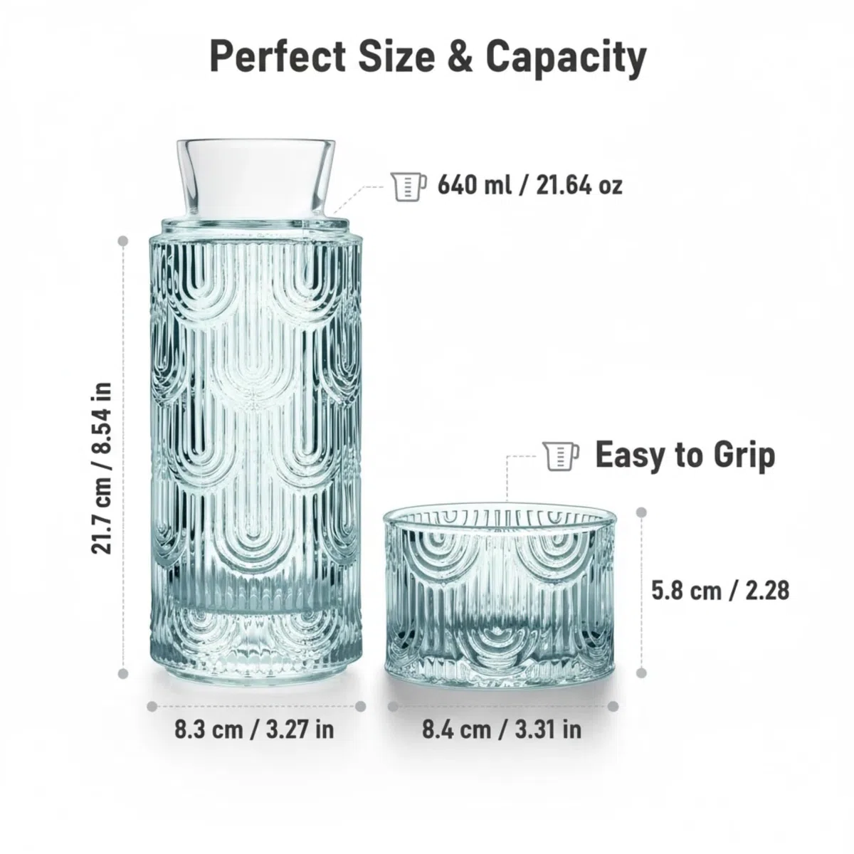 Juego de Jarra de Agua y Vidrio Para Mesita de Noche, Jarra de Vidrio de 630 Ml Con Taza, Para Dormitorio de Invitados, Baño, Sala de Estar (Azul claro)