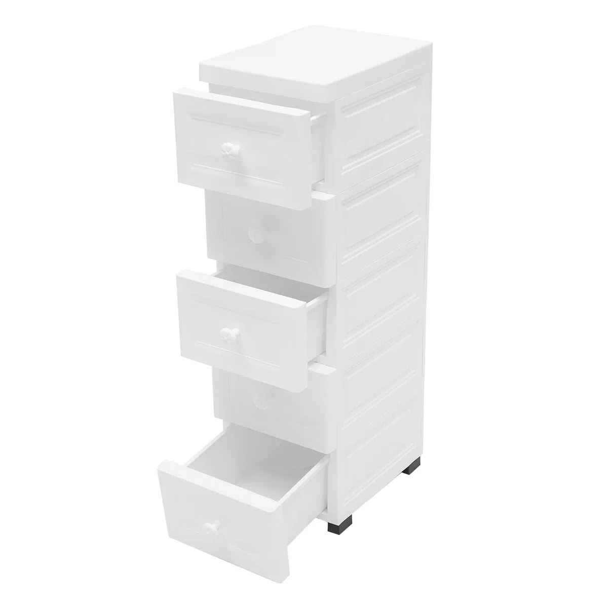 Armario Con Cajones Con Ruedas Con 5 Cajones - Armario Lateral, Carrito De Baño, Carrito De Cocina, Color Blanco, 25 x 34 x 82 Cm