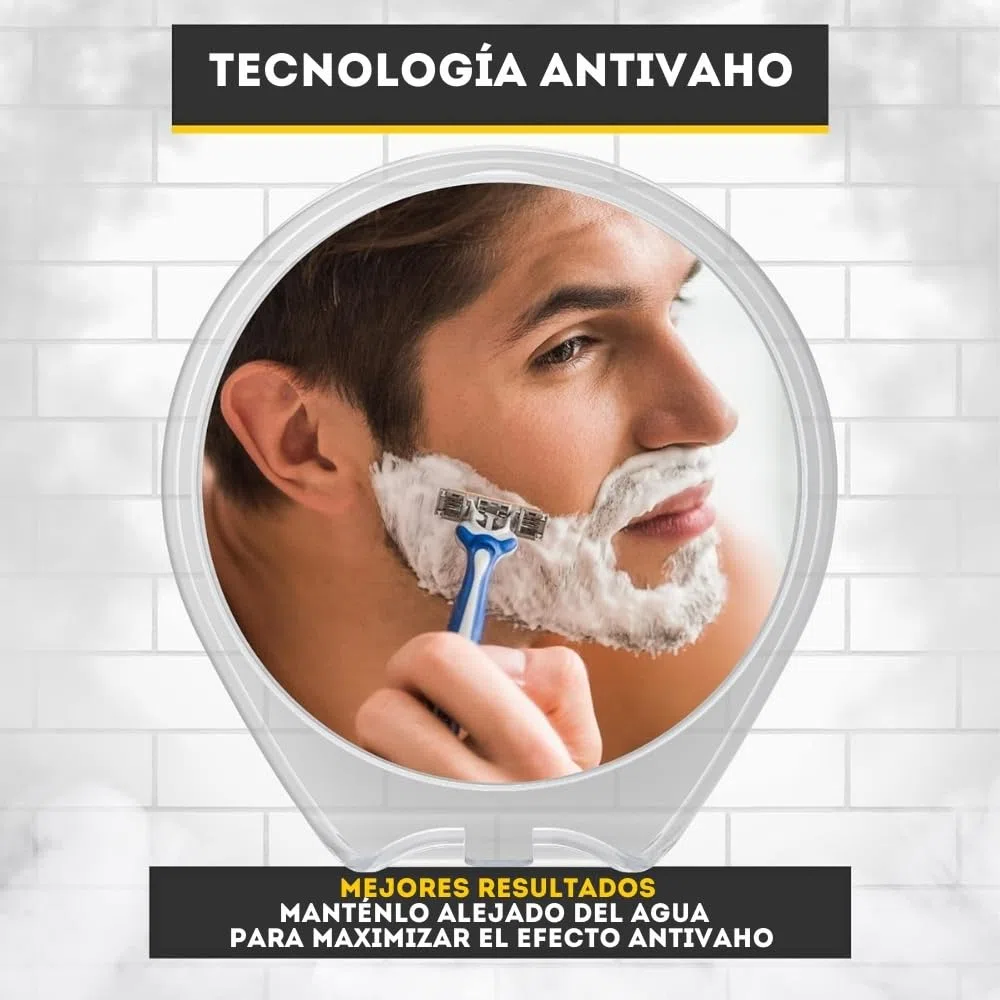 HONEYBULL Espejo de Afeitar Antivaho para Ducha con Ventosa Fuerte y Soporte para Navaja – Espejo de Baño para Afeitado y Cuidado Facial, Resistente al Vapor, Ideal para Hombre y Mujer, Blanco